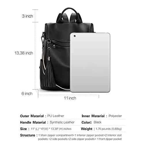 Tassel Backpack Purse in Pure Black, view 3