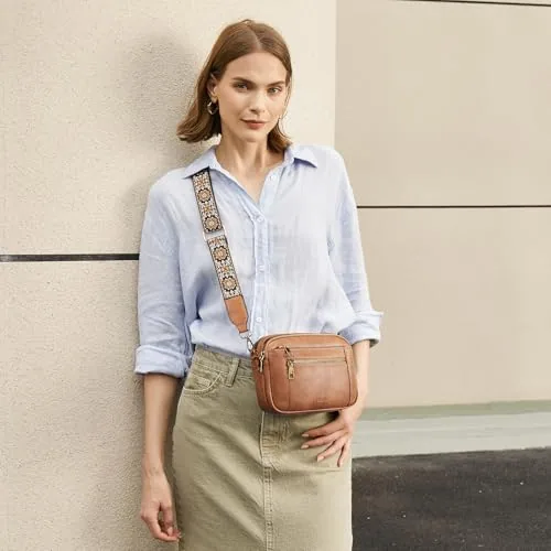 Small Wide Strap Crossbody Bag in Brown, view 3
