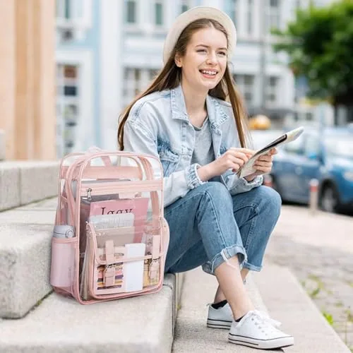 Clear Backpack in Pink, view 2