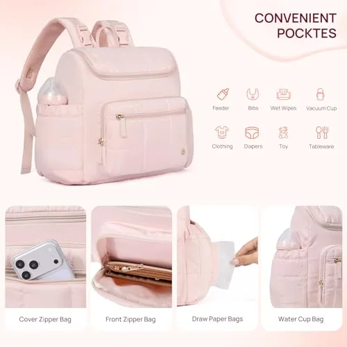 Large Capacity Diaper Backpack in Pink, view 4