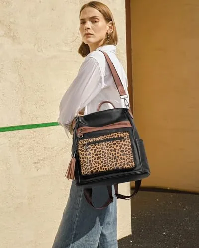 Large Tassel Backpack Purse in Brown Leopard, view 3