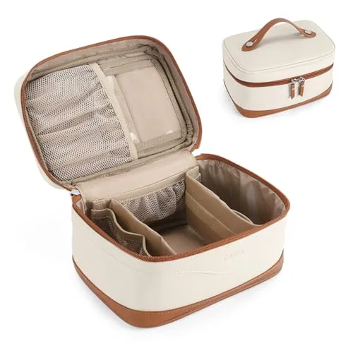 Makeup Bag in Cream with Brown, view 2