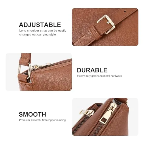 Vegan Leather Crossbody Bag in Beige with Brown, view 4