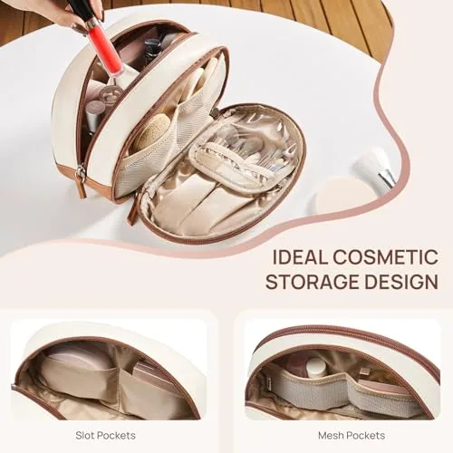 Medium Makeup Bag in Beige with Brown, view 3