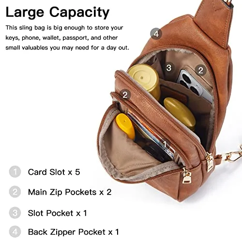 Leather Sling Bag in Brown, view 4