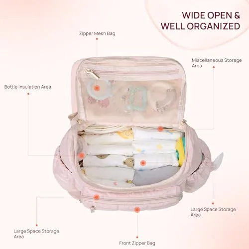 Large Capacity Diaper Backpack in Pink, view 3