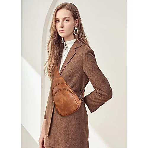 Leather Sling Bag in Brown, view 3