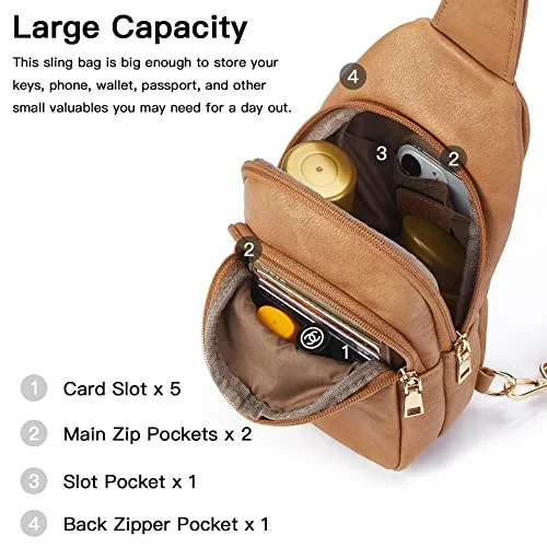 Vegan Leather Crossbody Bag in Camel Brown, view 3