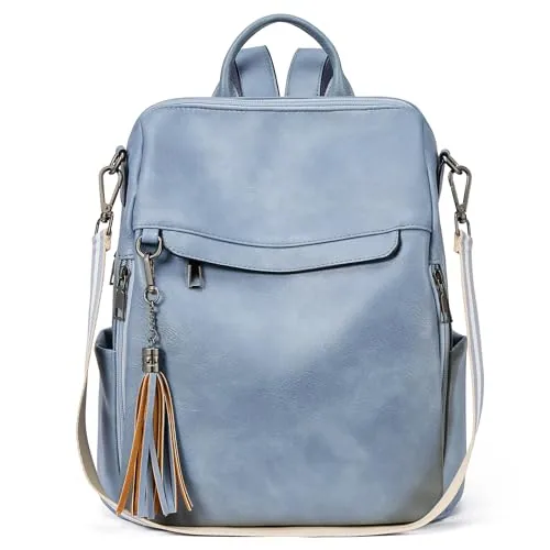Tassel Backpack Purse in Retro Blue