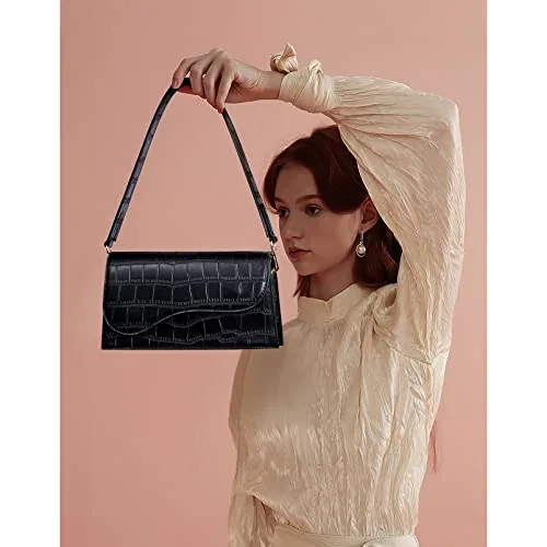 Vegan Leather Shoulder Bag in Black, view 3