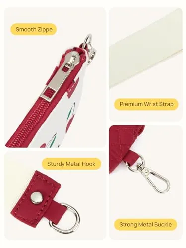 Small Zip Wristlet in Red with White, view 4