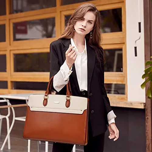 Vintage Leather Briefcase in Brown with Beige, view 2