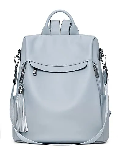 Tassel Backpack Purse in Dusty Blue