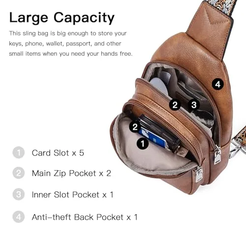 Vegan Leather Sling Bag in Brown, view 3